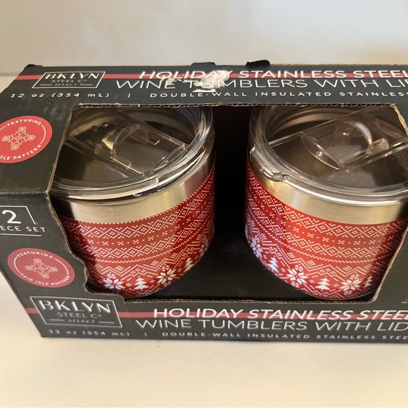 BROOKLYN STEEL CO. 12 oz Holiday Stainless Steel Wine Tumblers with Lids - Picture 3 of 12